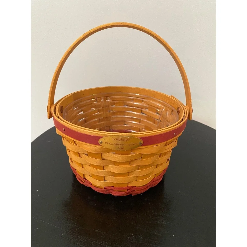 Longaberger Woven Memories Basket Unisex OS Tan Red 2002 Handwoven With Liner